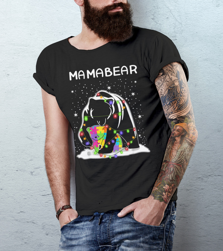 Mamabear Autism Awareness Puzzle Lights T-Shirt
