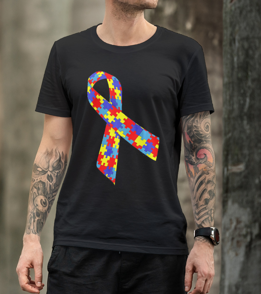 Autism Awareness Puzzle Piece Ribbon Multicolor T-Shirt