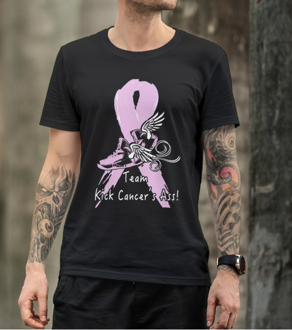 Team Kick Cancer's Ass Ribbon With Winged Sneakers T-Shirt