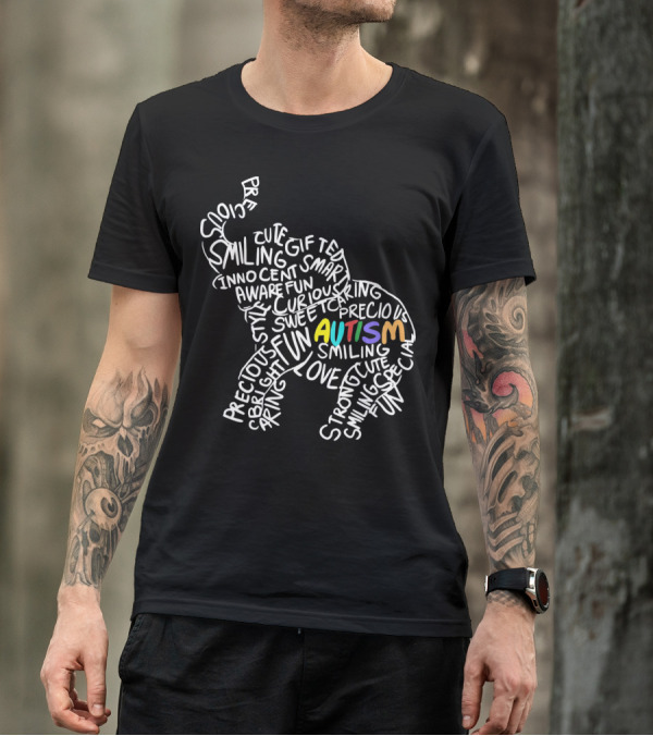 Autism Elephant Awareness Smiling Strong Gift Bright Curious Precious Fun T-Shirt