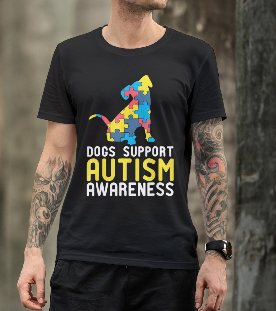 Dogs Support Autism Awareness Novelty Autism Dog Lover Awareness T-Shirt