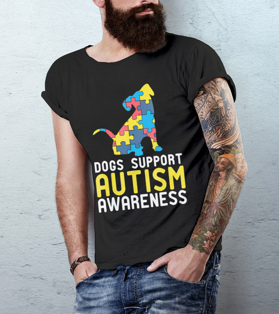 Dogs Support Autism Awareness Novelty Autism Dog Lover Awareness T-Shirt