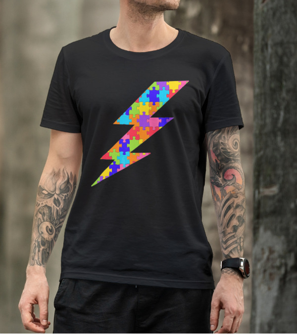 Lightning Bolt Puzzle Piece Autism Awareness Superhero T-Shirt