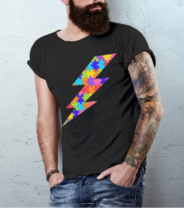 Lightning Bolt Puzzle Piece Autism Awareness Superhero T-Shirt