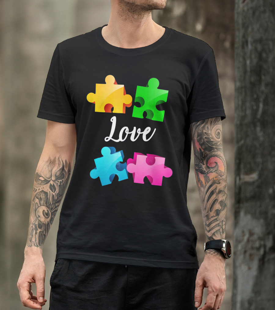 Autism Awareness Love With Colorful Puzzle Pieces T-Shirt