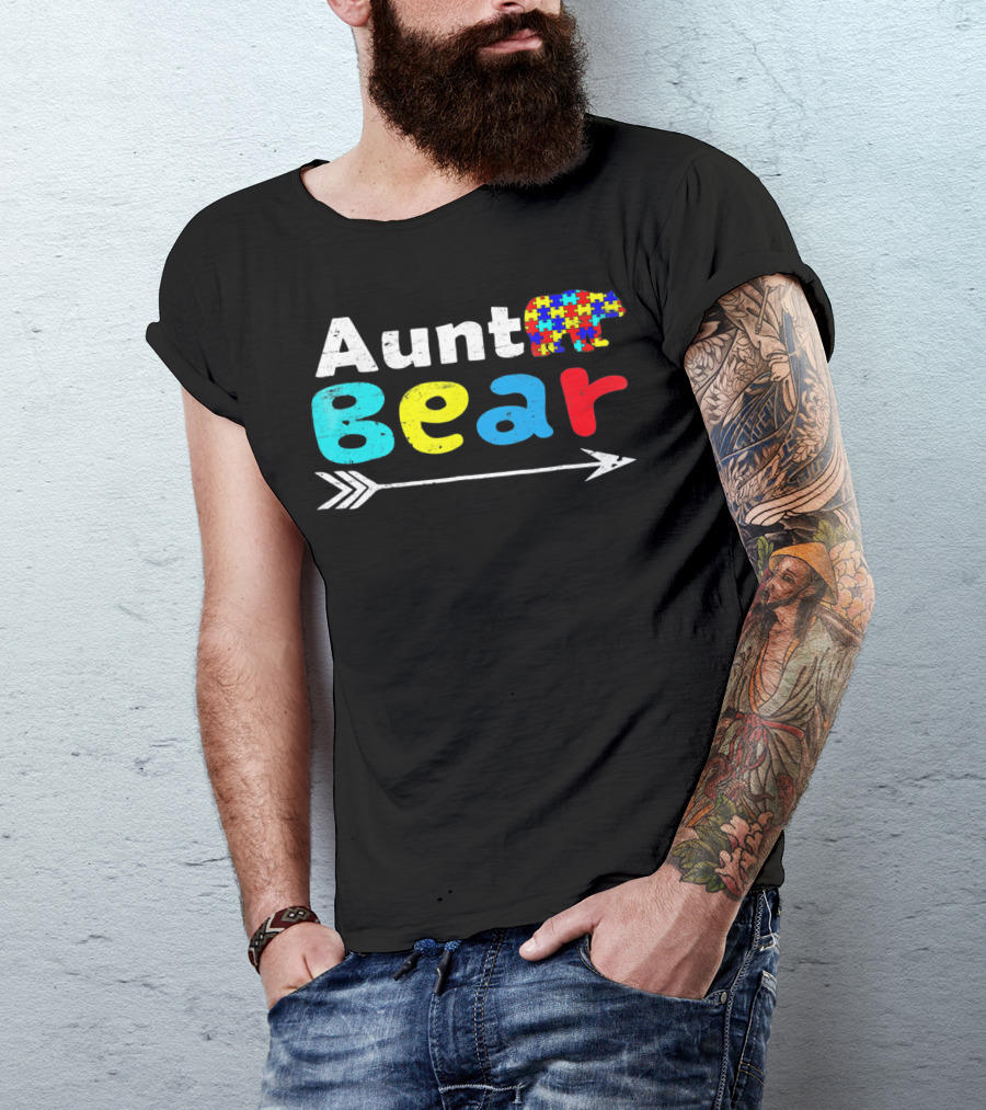 Aunt Bear Autism Awareness Puzzle Bear Arrow T-Shirt