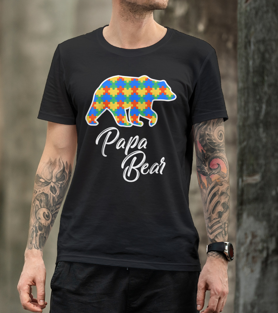 Papa Bear Autism Puzzle Awareness T-Shirt