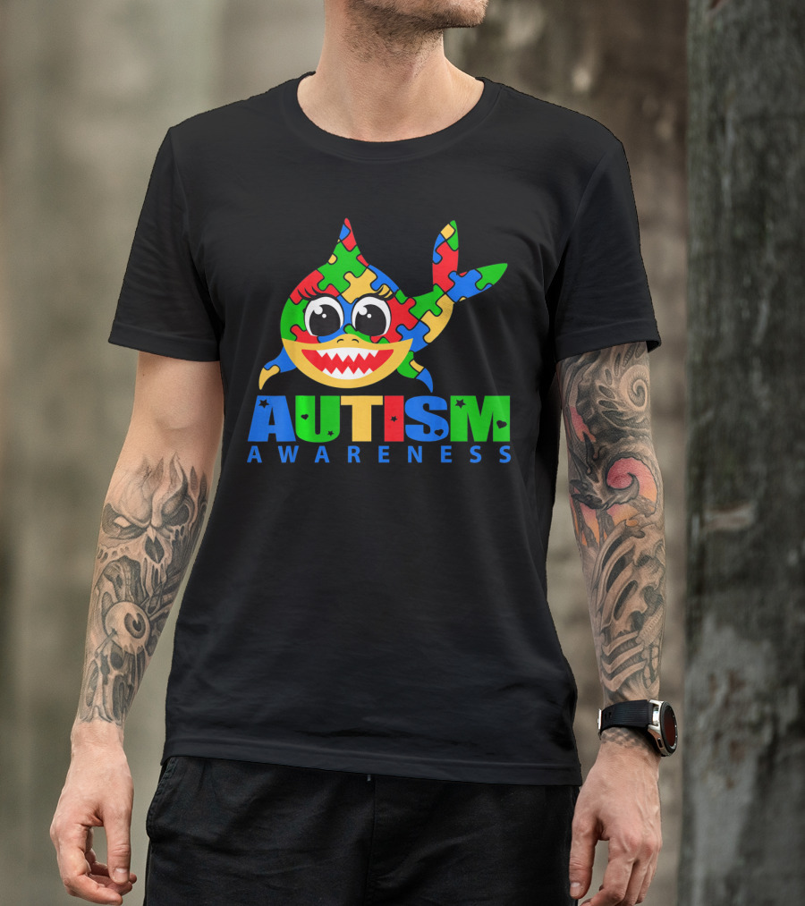 Autism Awareness Colorful Puzzle Shark T-Shirt
