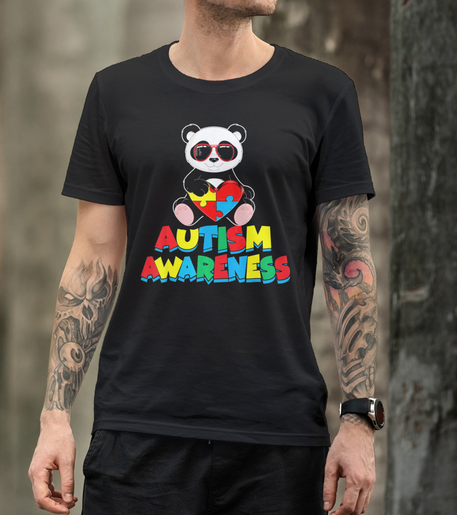 Autism Awareness Funny Panda With Heart-Shaped Puzzle T-Shirt