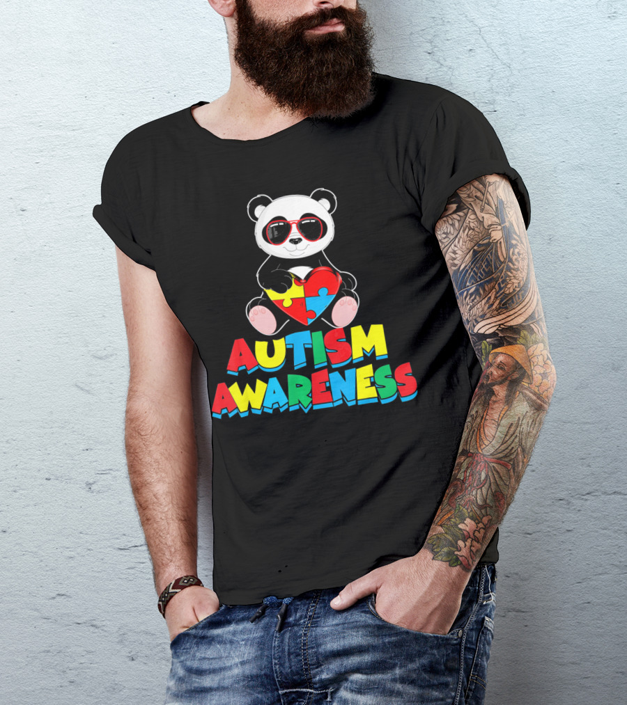 Autism Awareness Funny Panda With Heart-Shaped Puzzle T-Shirt