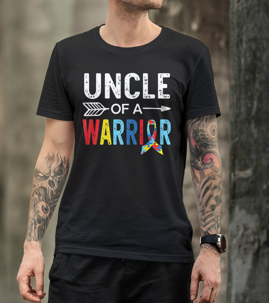 Uncle Of A Warrior Puzzle Ribbon Autism Awareness T-Shirt