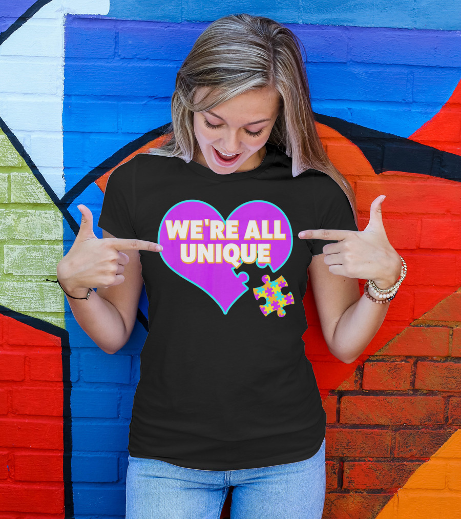 We're All Unique Autism Awareness Puzzle Heart T-Shirt