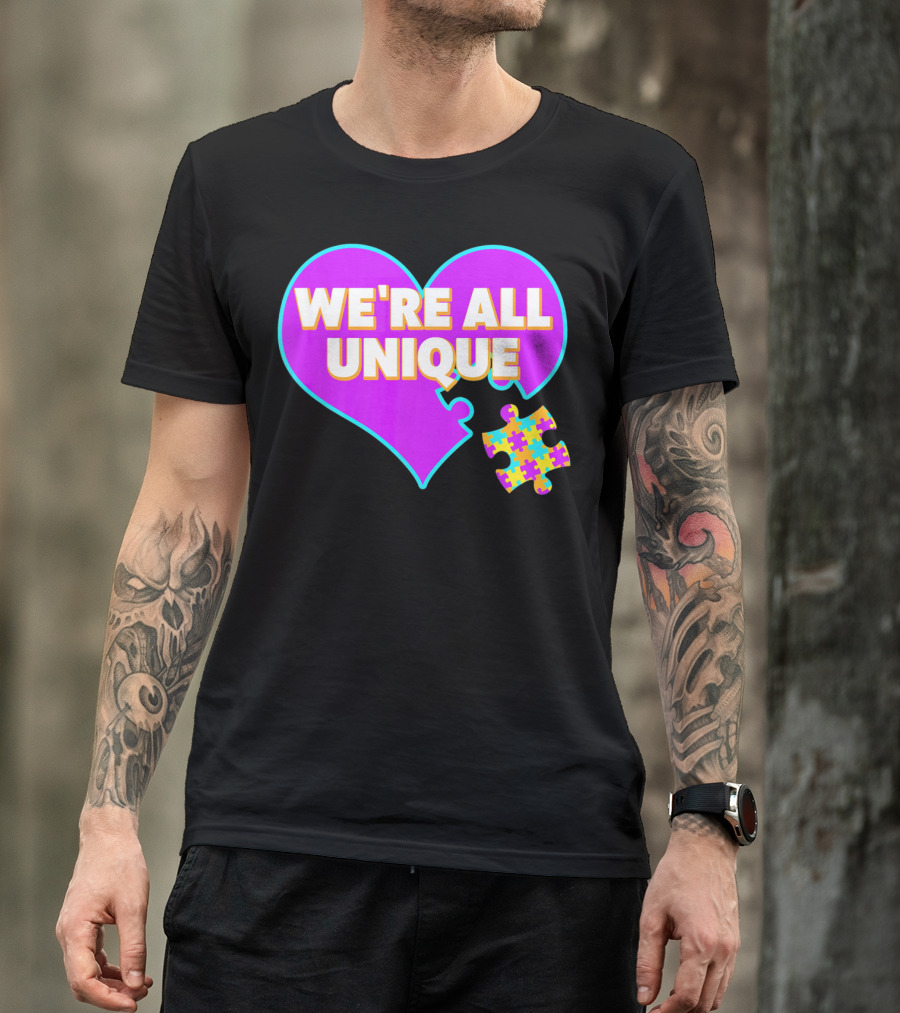 We're All Unique Autism Awareness Puzzle Heart T-Shirt