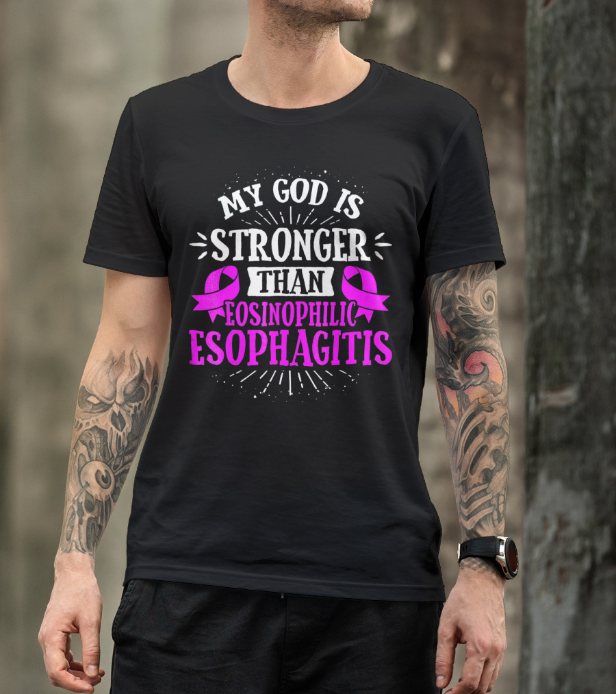 My God Is Stronger Than Eosinophilic Esophagitis Magenta Awareness T-Shirt