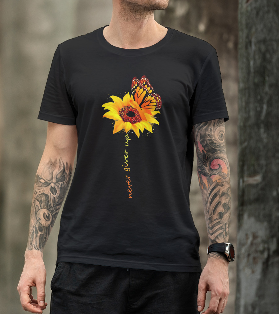 Never Give Up Multiple Sclerosis Awareness Butterfly Sunflower T-Shirt
