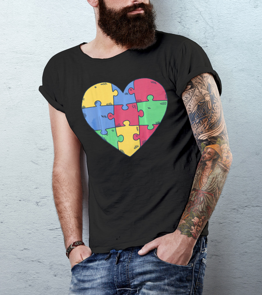 Autism Awareness Puzzle Heart Valentine Multicolor T-Shirt
