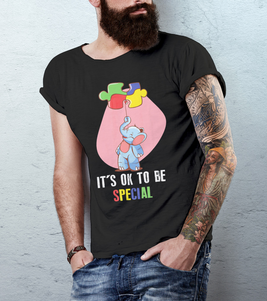 It's OK To Be Special Cute Elephant Autis Puzzle Colors T-Shirt