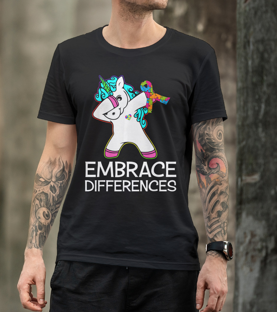 Embrace Differences Unicorn Autism Awareness Puzzle T-Shirt