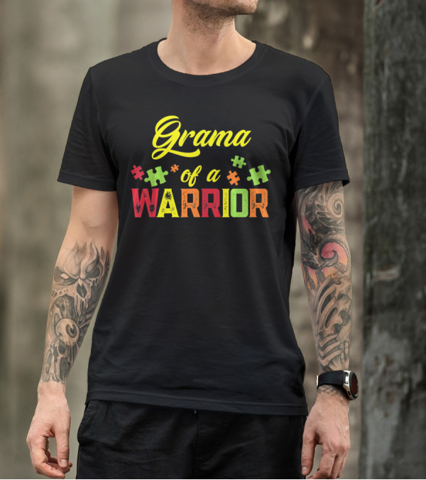 Grama Of A Warrior Puzzle Pieces Autism Awareness T-Shirt