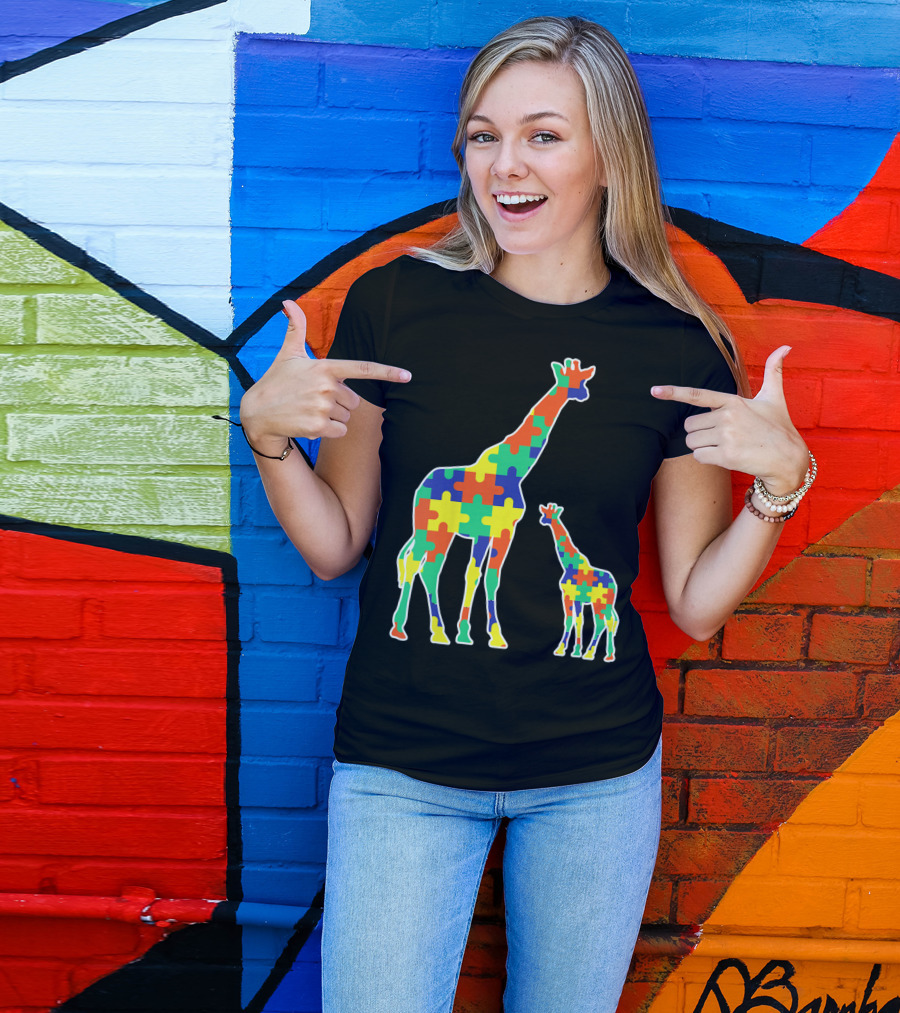 Kids Cute Autism Awareness Giraffes Puzzle T-Shirt