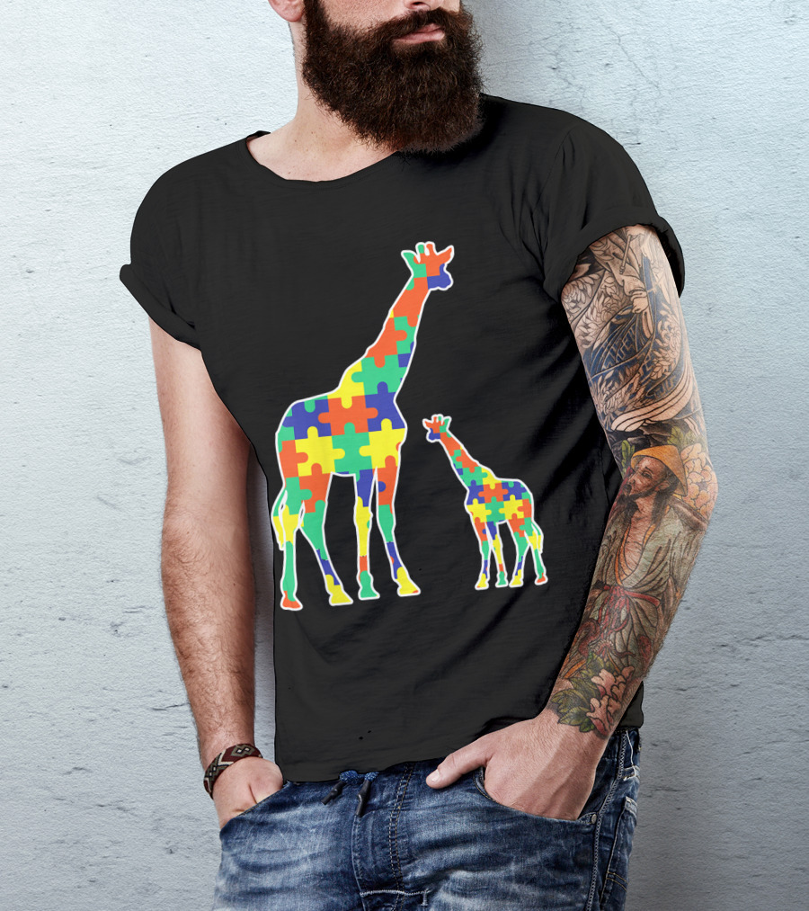 Kids Cute Autism Awareness Giraffes Puzzle T-Shirt