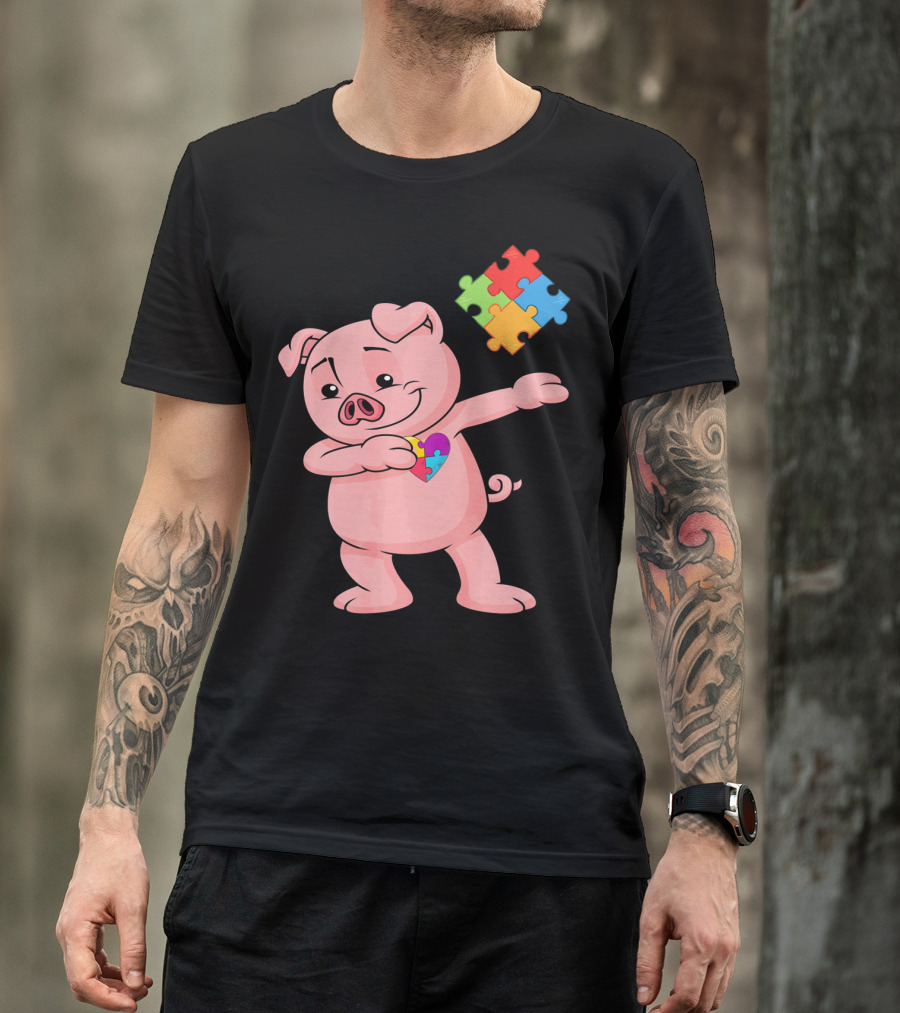 Piggy Puzzle Piece Autism Awareness Heart T-Shirt