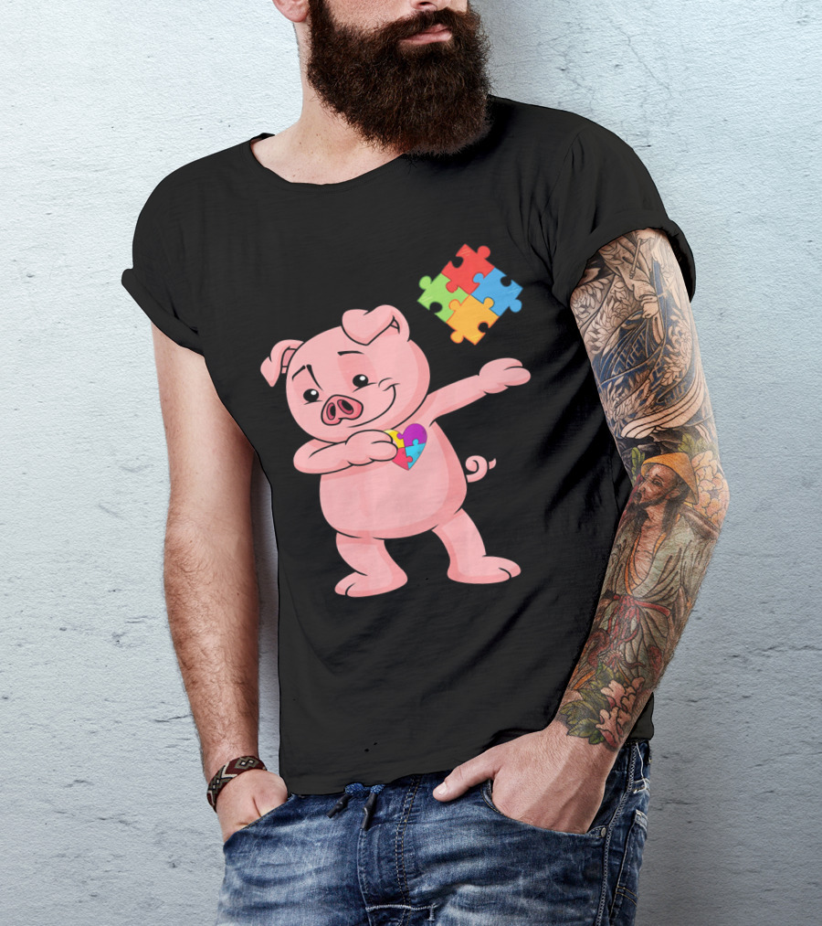 Piggy Puzzle Piece Autism Awareness Heart T-Shirt