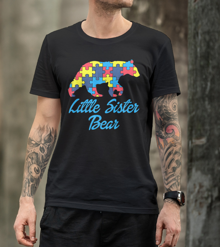 Autism Awareness Little Sister Bear Puzzle T-Shirt