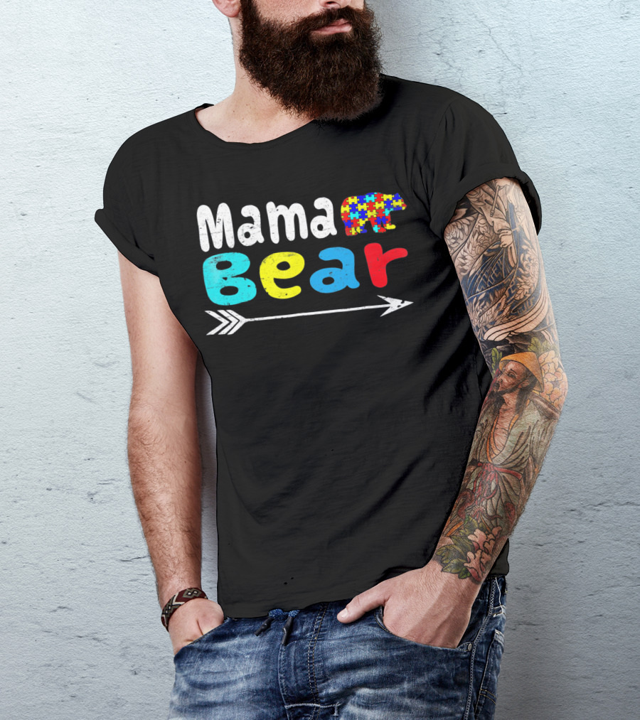 Mama Bear Autism Puzzle Piece Pattern With Arrow T-Shirt
