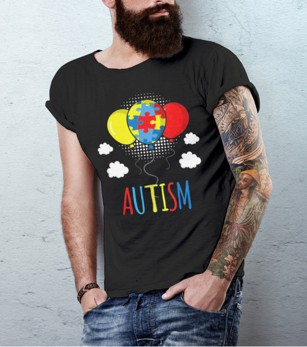 Autism Awareness Puzzle Piece Balloons With Colorful Clouds T-Shirt