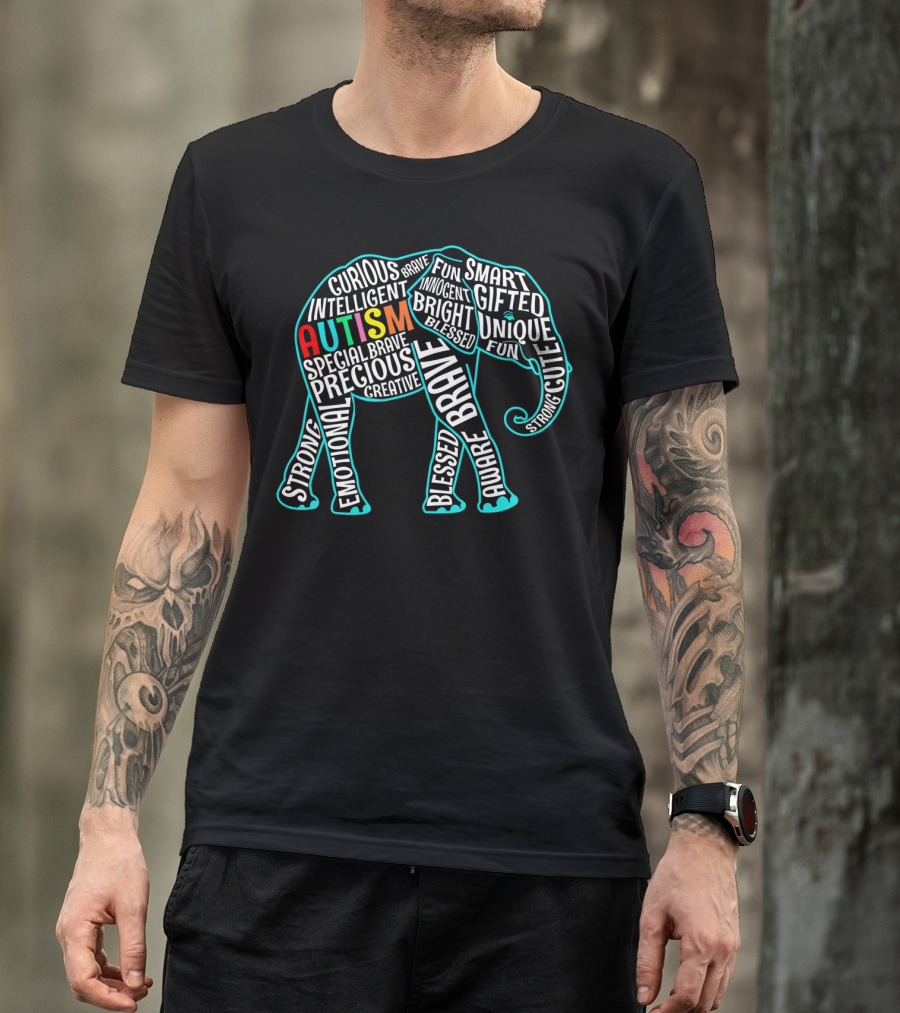 Autism Awareness Elephant Brave Intelligent Gifted Unique Fun Innocent Smart Curious T-Shirt
