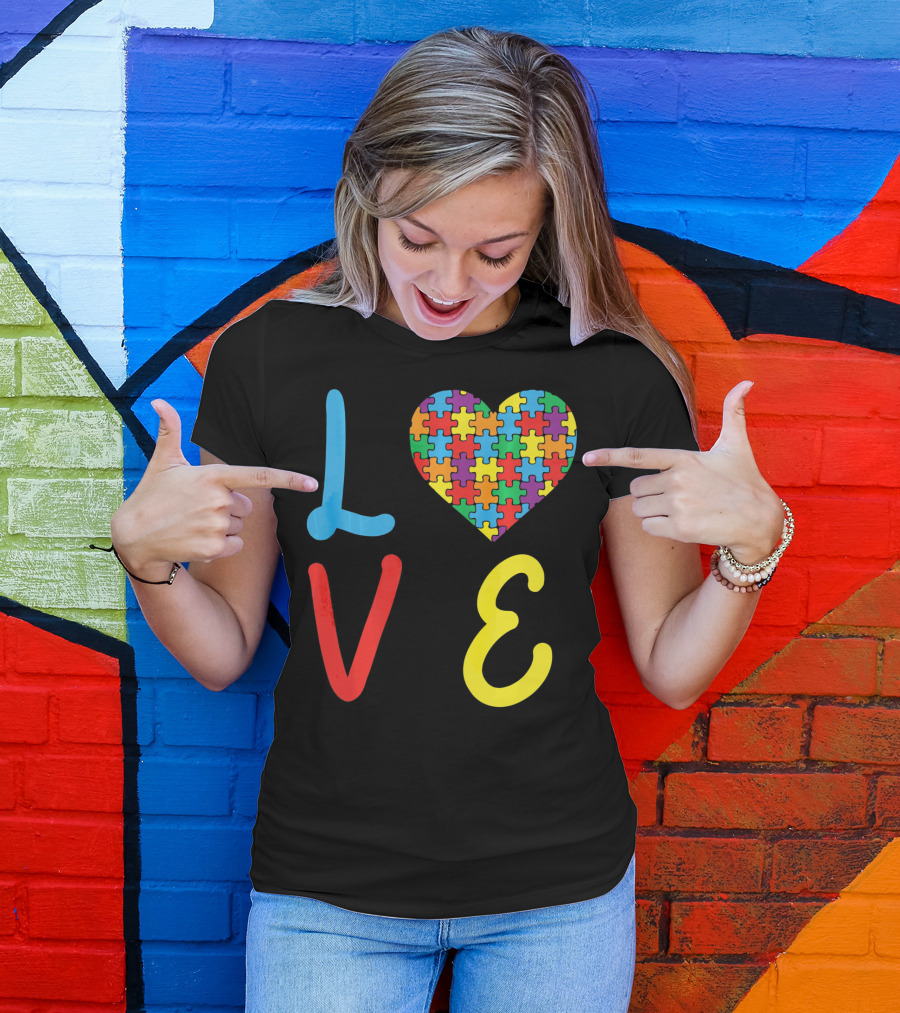 Love Autism Awareness Day Autism Puzzle Heart T-Shirt