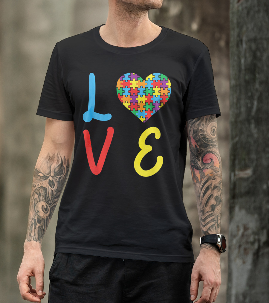 Love Autism Awareness Day Autism Puzzle Heart T-Shirt