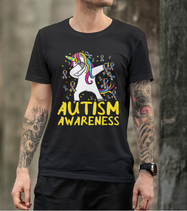 Dabbing Unicorn Puzzle Ribbon Autism Awareness T-Shirt