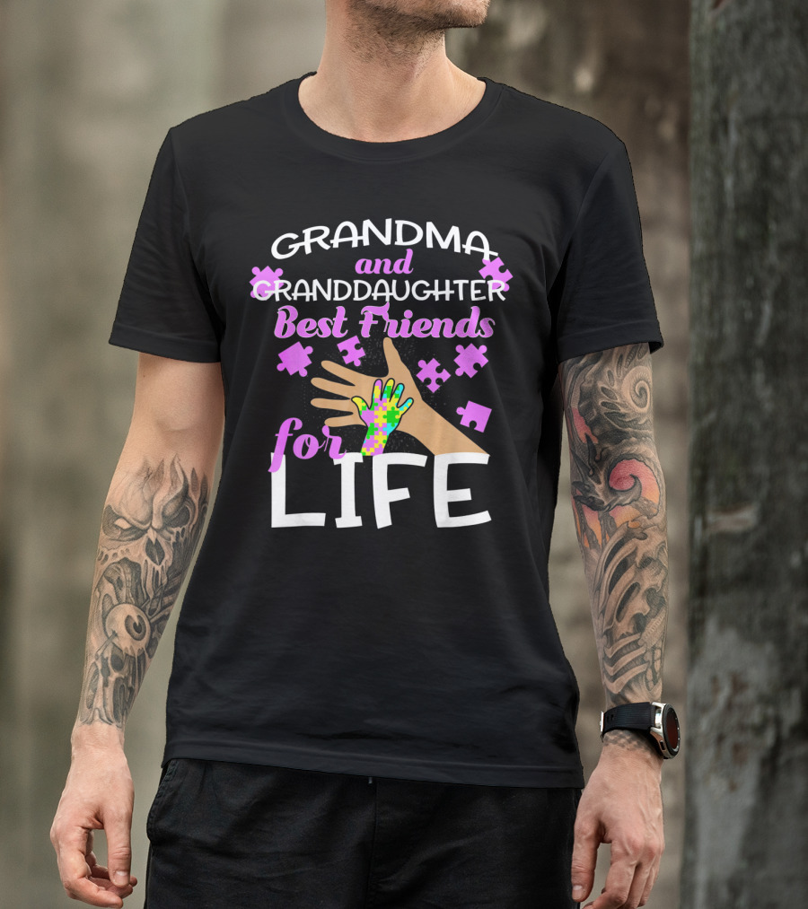 Grandma And Granddaughter Best Friends For Life Autism Awareness Puzzle Piece T-Shirt