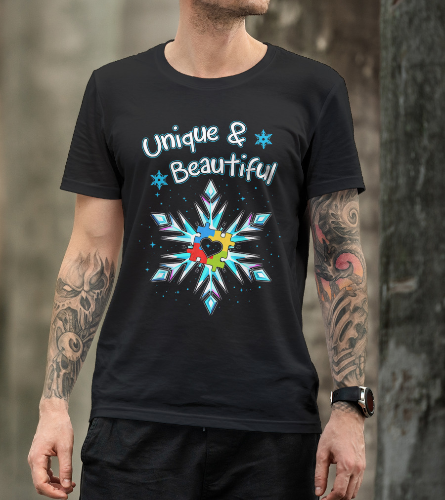 Unique And Beautiful Autism Awareness Snowflake Puzzle Heart T-Shirt