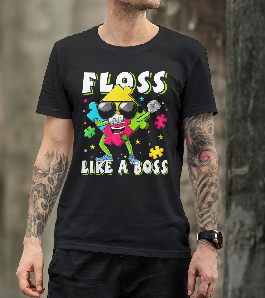 Floss Like A Boss Autism Awareness Puzzle Dance T-Shirt