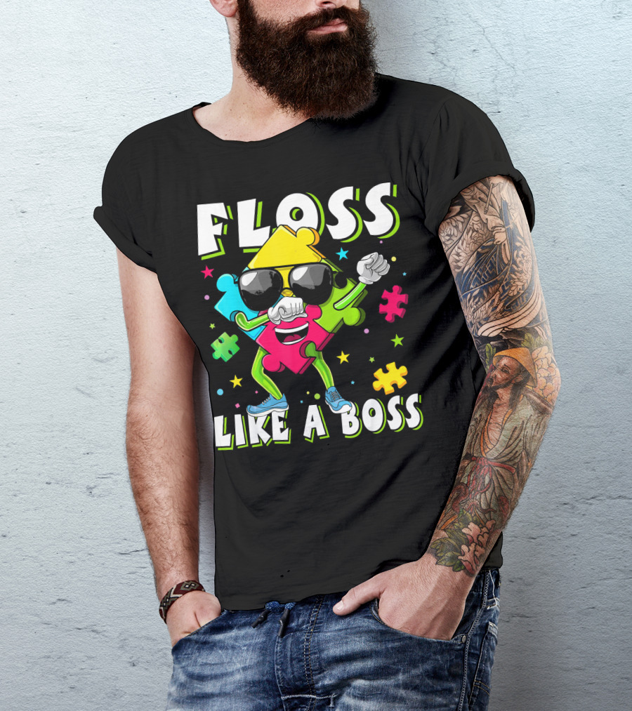 Floss Like A Boss Autism Awareness Puzzle Dance T-Shirt