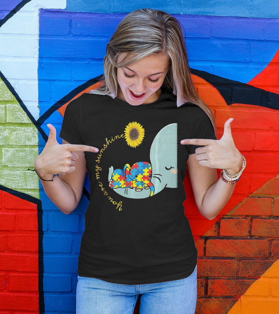 You Are My Sunshine Autism Awareness Elephant Puzzle Sunflower T-Shirt