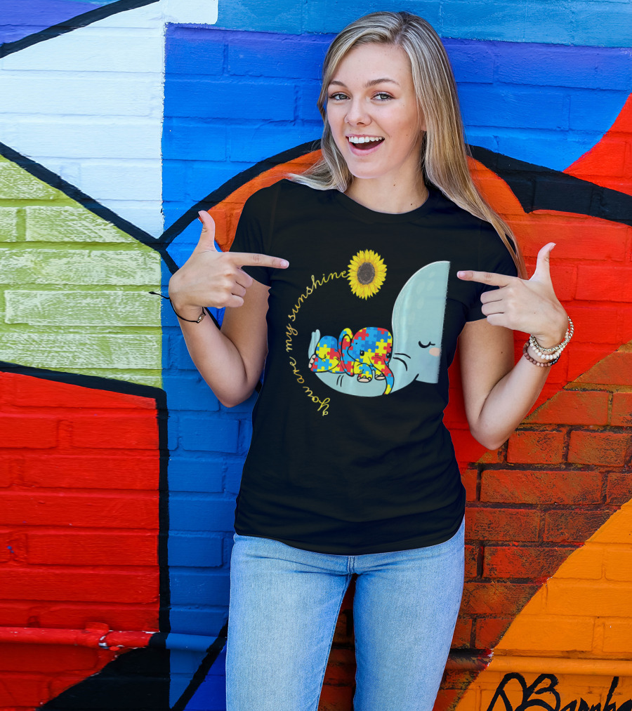You Are My Sunshine Autism Awareness Elephant Puzzle Sunflower T-Shirt