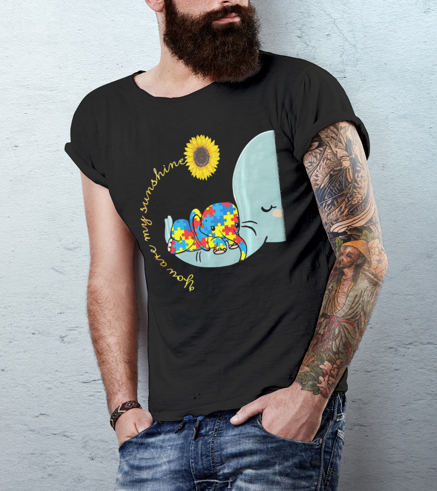 You Are My Sunshine Autism Awareness Elephant Puzzle Sunflower T-Shirt