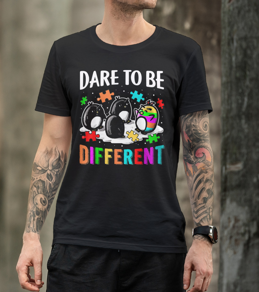 Dare To Be Different Penguin Puzzle Autism Awareness T-Shirt