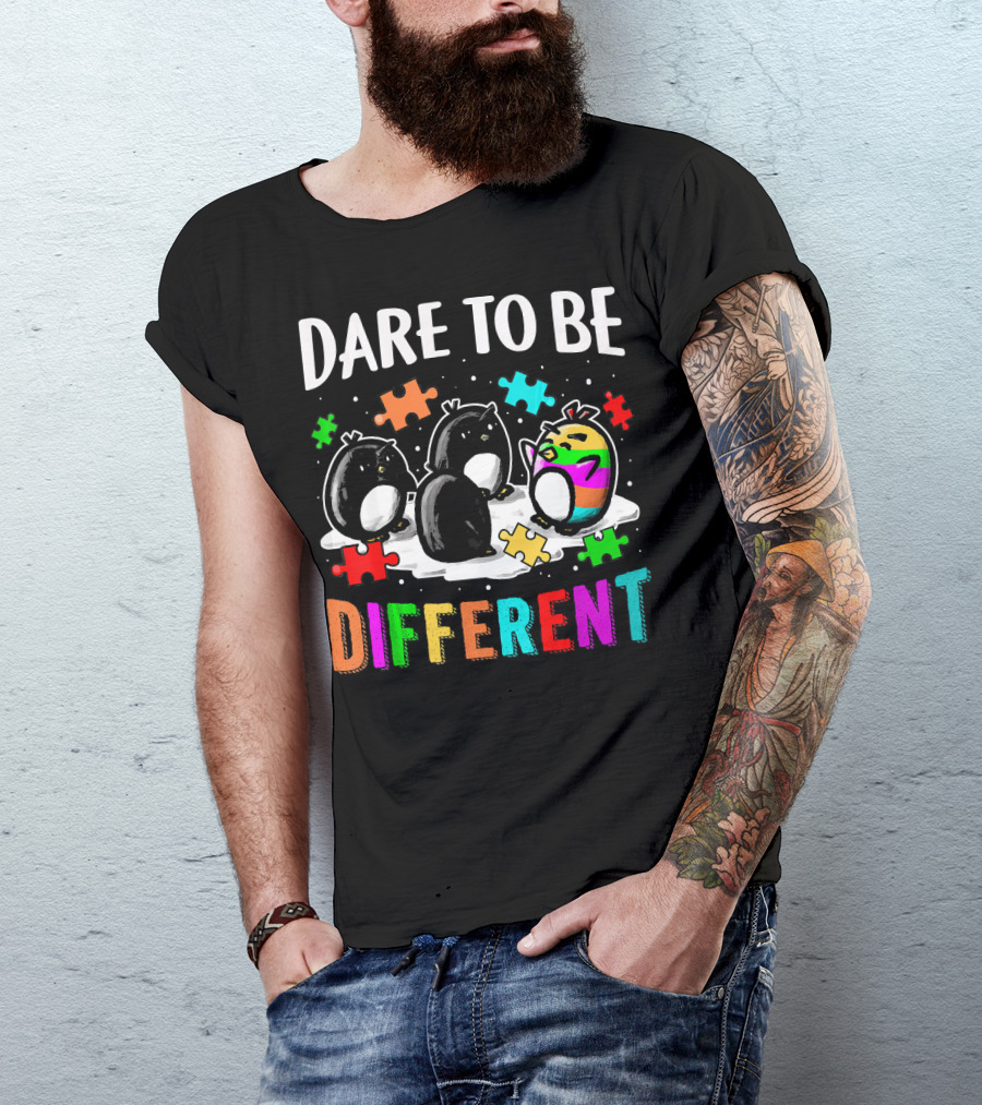 Dare To Be Different Penguin Puzzle Autism Awareness T-Shirt