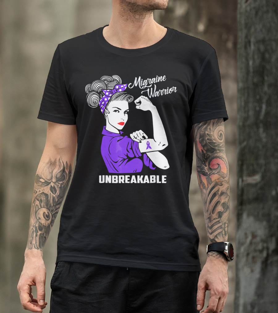 Migraine Warrior Unbreakable Awareness Strength Retro Rosie The Riveter T-Shirt