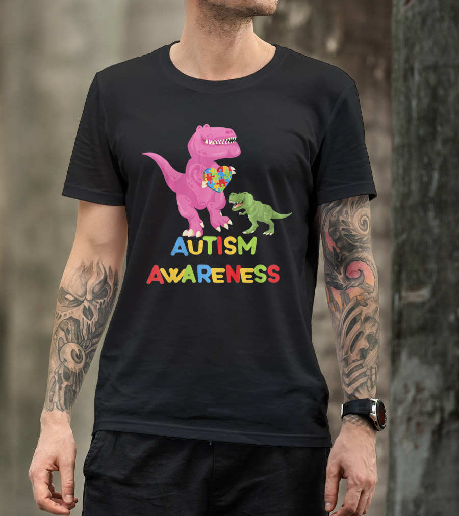 Autism Awareness Two Dinosaur Heart Puzzle T-Shirt