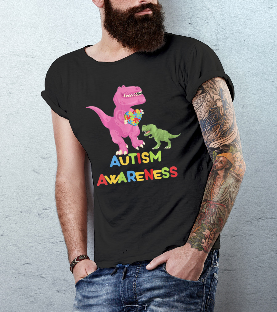 Autism Awareness Two Dinosaur Heart Puzzle T-Shirt