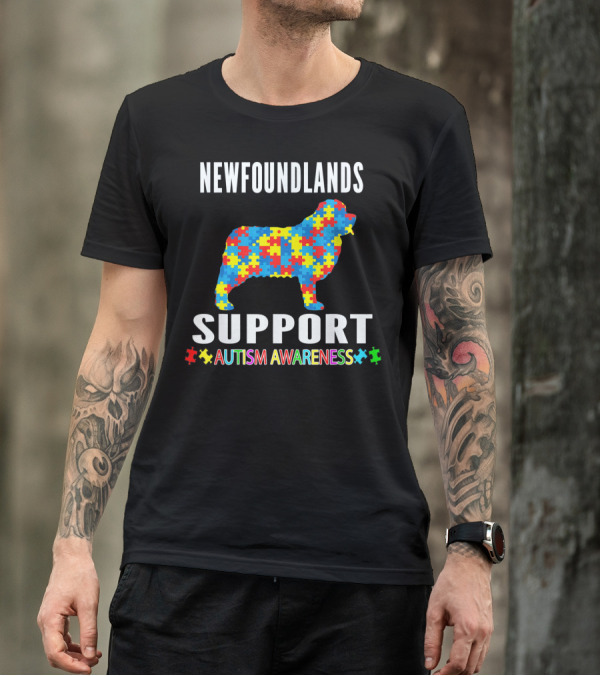 Newfoundlands Support Autism Awareness Puzzle Dog T-Shirt