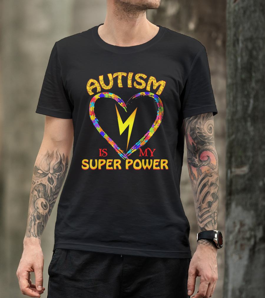 Autism Is My Super Power Heart Puzzle Lightning T-Shirt
