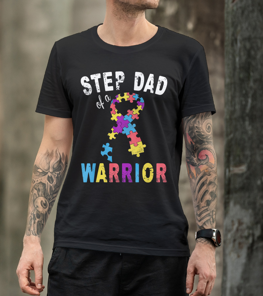 Step Dad Of A Warrior Autism Awareness Puzzle T-Shirt
