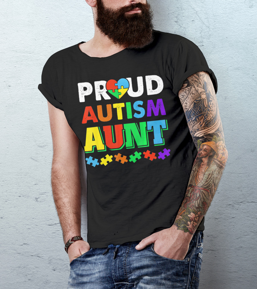 Proud Autism Aunt Autism Awareness Puzzle Pieces T-Shirt
